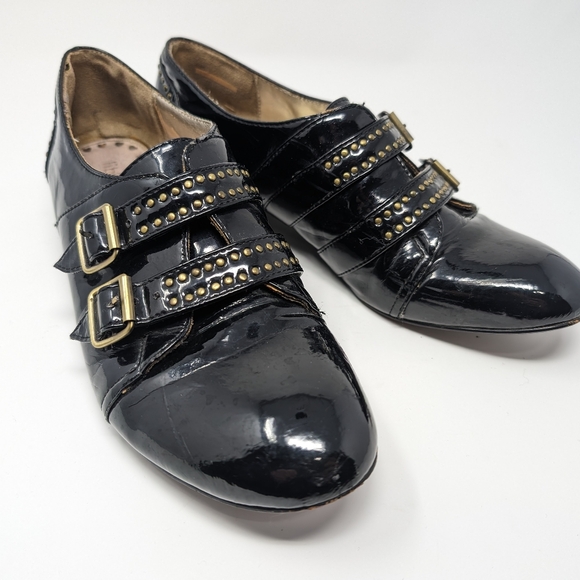 Libby Edelman Glossy Black Patent Buckle Oxfords Size 9 - Picture 13 of 13